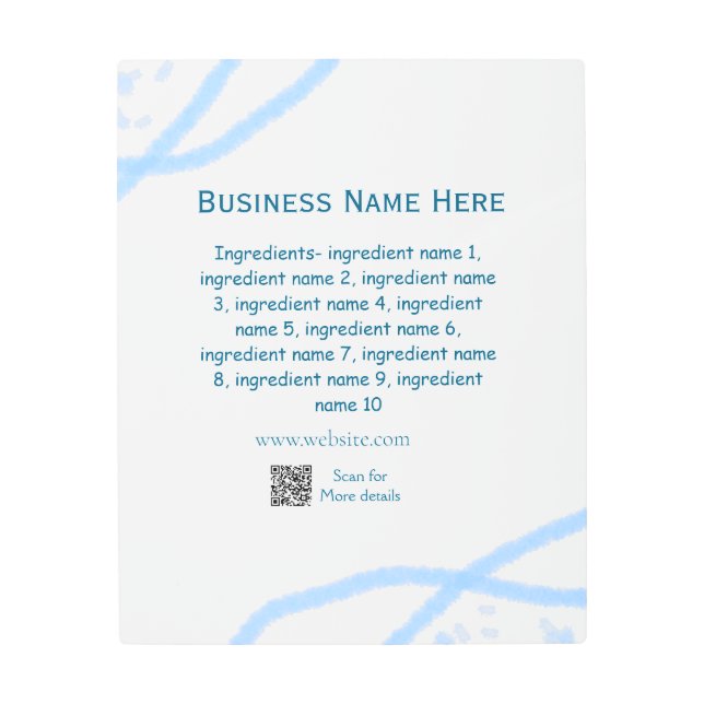 Ingredients name add business name website QR code Metal Print (Front)