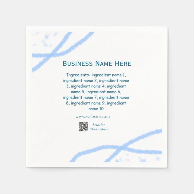 Ingredients name add business name website QR code Napkins (Front)