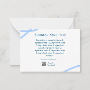 Ingredients name add business name website QR code Note Card