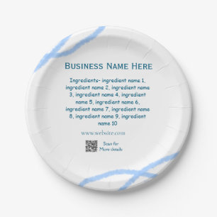 Ingredients name add business name website QR code Paper Plates