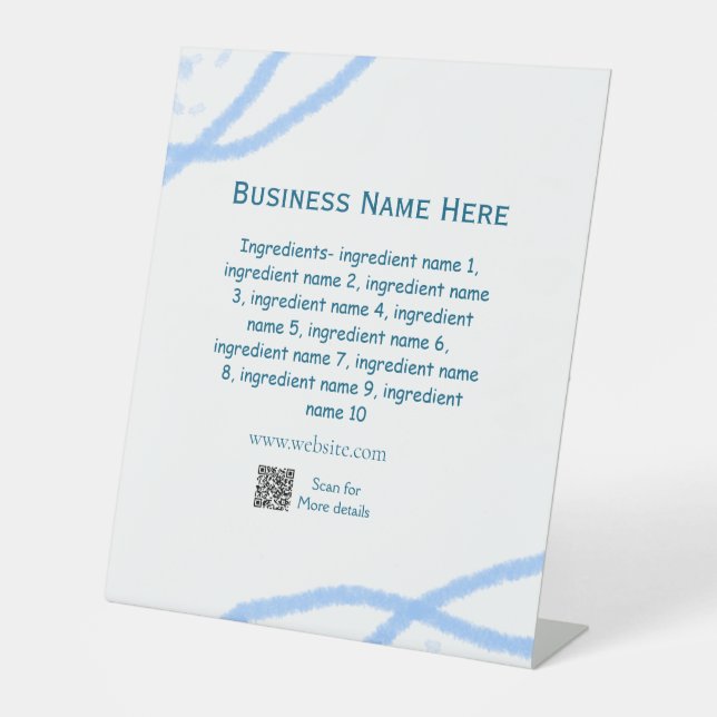 Ingredients name add business name website QR code Pedestal Sign (Front)