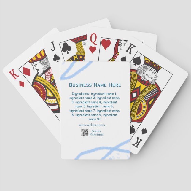 Ingredients name add business name website QR code Poker Cards (Back)
