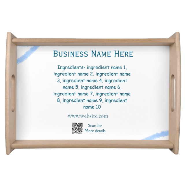 Ingredients name add business name website QR code Serving Tray (Front)