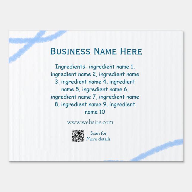 Ingredients name add business name website QR code Sign (Front)