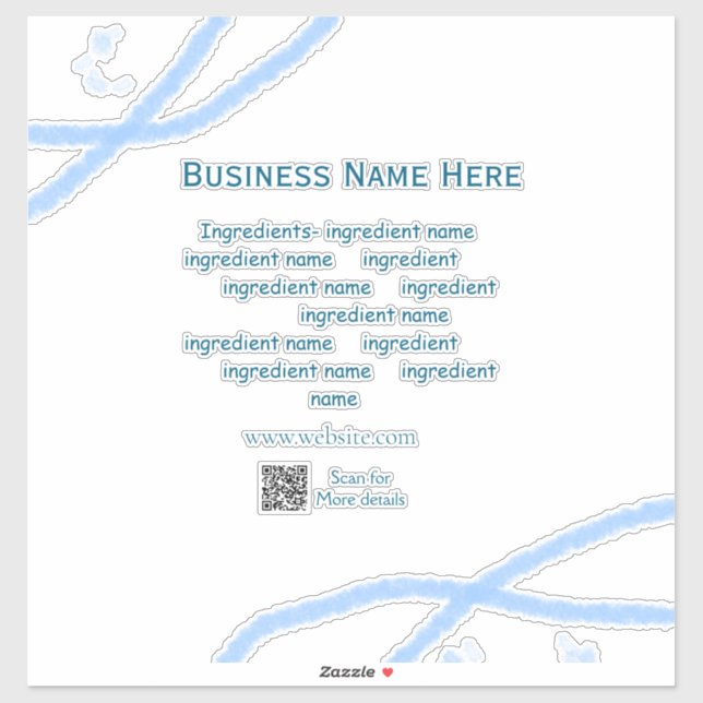 Ingredients name add business name website QR code Sticker (Sheet)