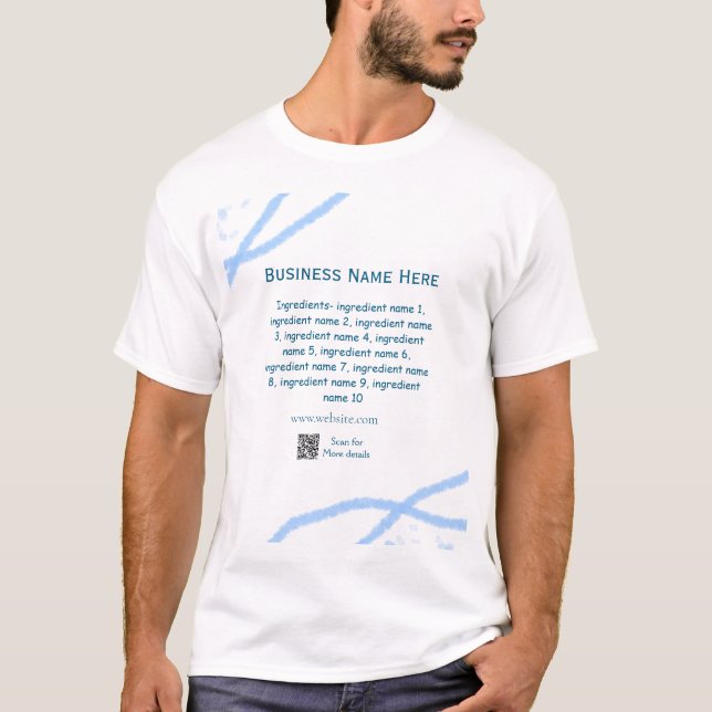 Ingredients name add business name website QR code T-Shirt (Front)