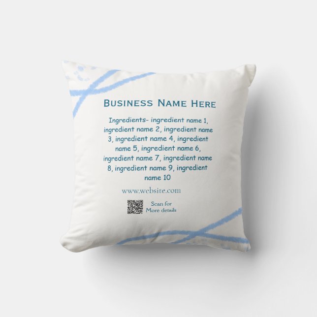 Ingredients name add business name website QR code Throw Pillow (Front)