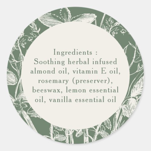 Ingredients Only Sage Green Small Product Custom Classic Round Sticker