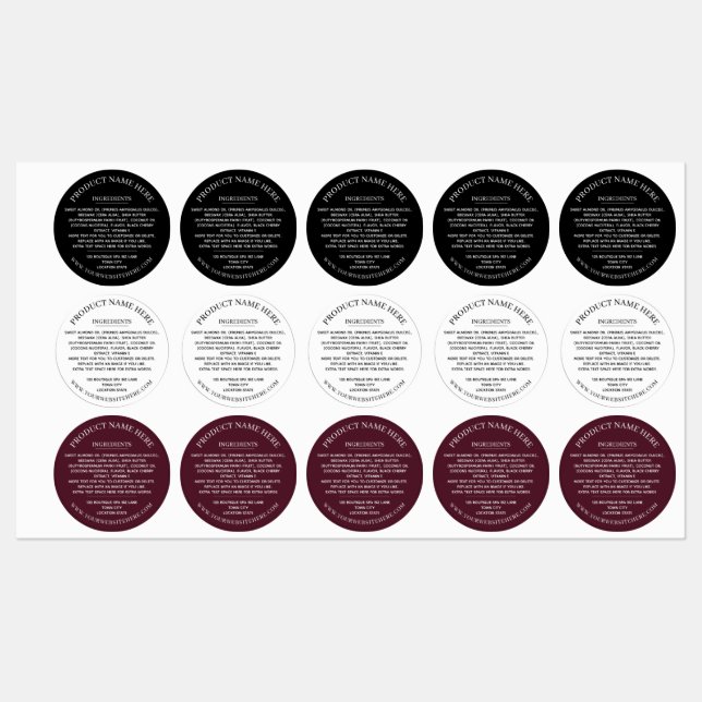 Ingredients Simple Black White Burgundy Labels (Sheet)