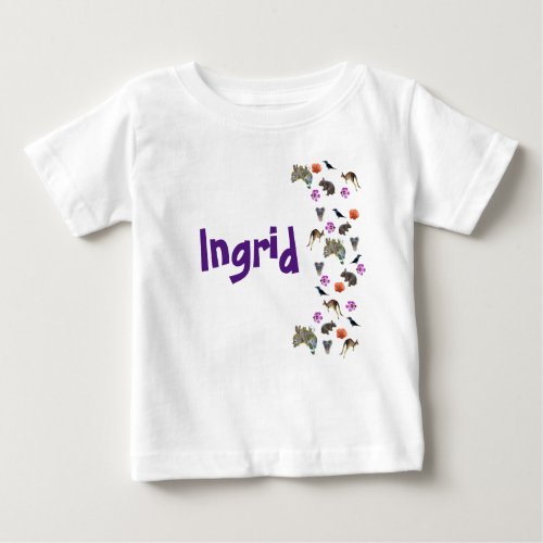 Ingrid Name Logo With Australian Wildlife  Baby T_Shirt