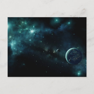 Inhabited planet in space postcard