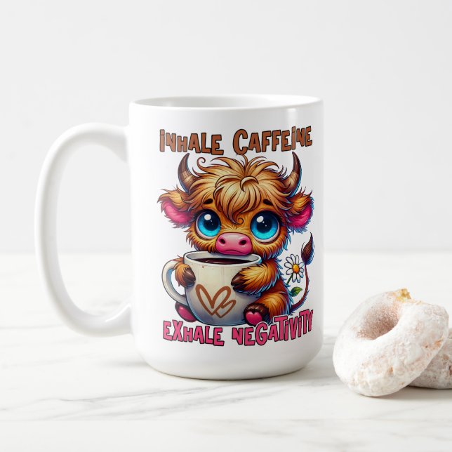 Inhale Caffeine Exhale Negativity  Coffee Mug (With Donut)
