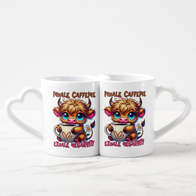 Inhale Caffeine Exhale Negativity  Coffee Mug Set (Front Nesting)