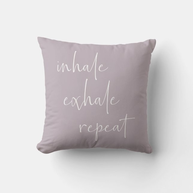 Inhale Exhale Inspirational Quote Minimalist Lilac Throw Pillow (Front)