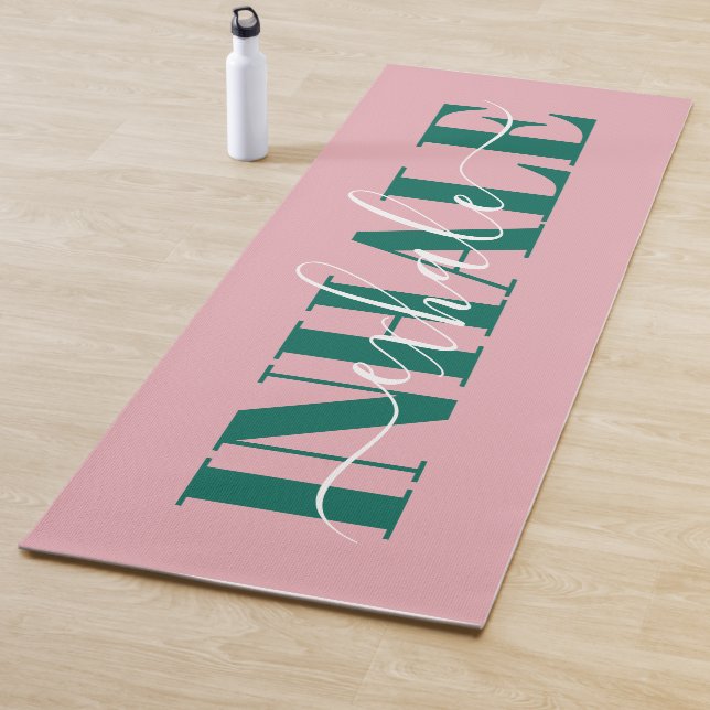 Inhale exhale modern pink green quote yoga mat (In Situ)