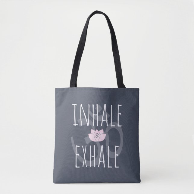 Inhale Exhale Om Pink Lotus Flower Tote Bag (Front)