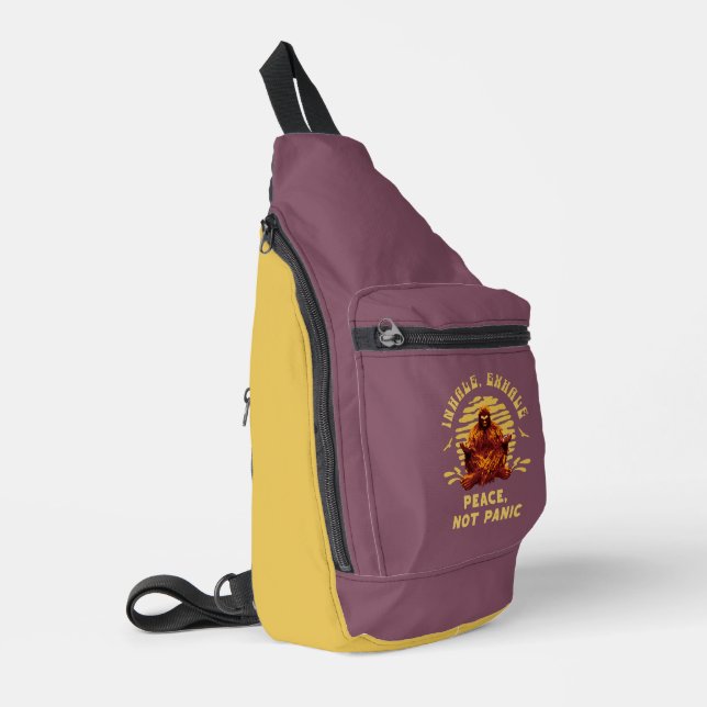 Inhale, Exhale Peace, Not Panic Bigfoot Meditation Sling Bag (Left Corner)