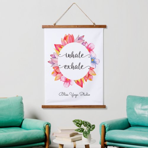 Inhale Exhale Yoga Quote Floral  Hanging Tapestry