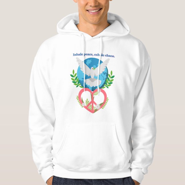 Inhale Peace, Exhale Chaos Hoodie – Dove, Earth  (Front)