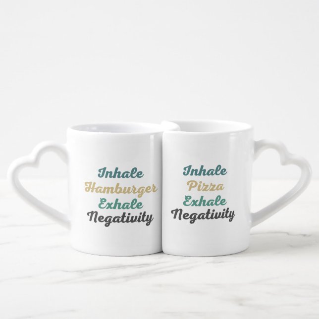 Inhale Pizza and Hamburger Exhale Negativity Mugs (Front Nesting)