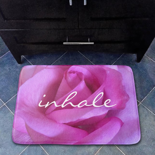 Inhale Quote Hot Pink Rose Flower Photo Modern Bathroom Mat (Creator Uploaded)