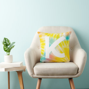 Inital Bright Cheerful Watercolor Tie Dye Pillow