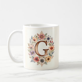 Inital G Flower boho floral Mug