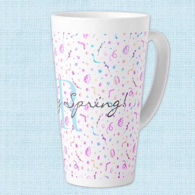 Initial, 17oz Latte Mug Happy Spring Pattern (Creator Uploaded)