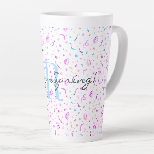 Initial 17oz Latte Mug Happy Spring Pattern