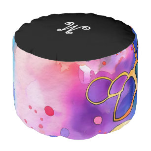 *~* *~* Initial 3 ABSTRACT Happy Bold Colors Pouf