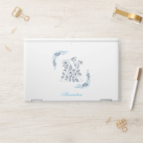 Initial A Blue Monogram Calm Floral HP Laptop Skin