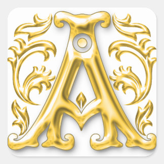 Initial A Capital Letter Sticker in Gold