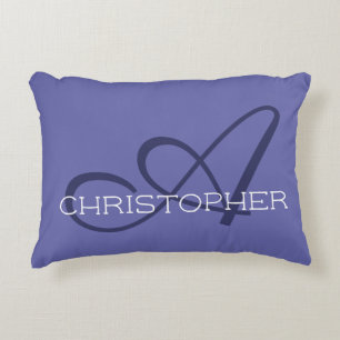 Initial A Custom Name Blue Periwinkle Accent Pillow