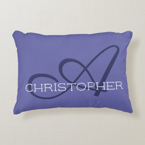 Initial A Custom Name Blue Periwinkle Accent Pillow