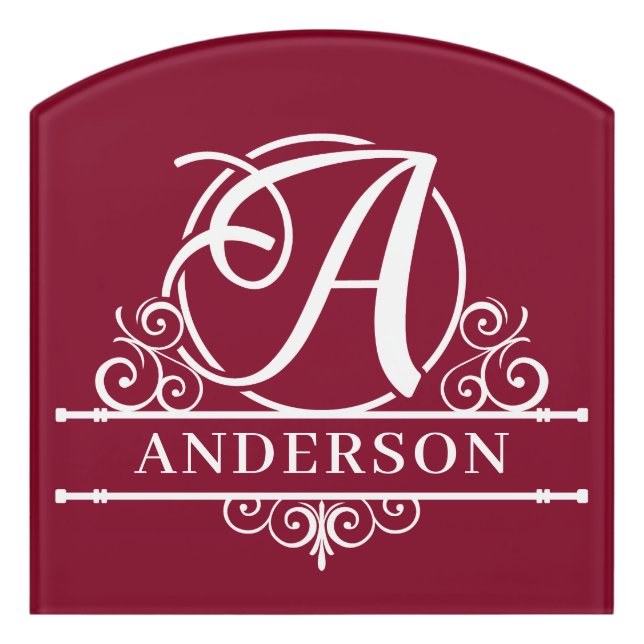 Initial A Family Name Split Monogram Door Sign (Contour Front)