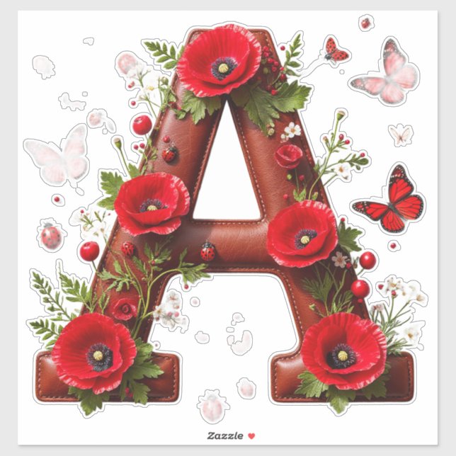 🐞 Initial A For Personalized Floral Keepsakes 🦋 Sticker (Sheet)