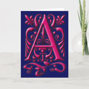 Initial A Fuschia Navy Monogram Card
