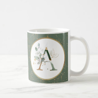 Initial A Gold Green Coffee Mug
