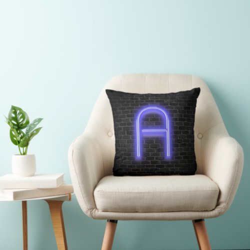 Initial A in Neon Lighting on Brick  Throw Pillow