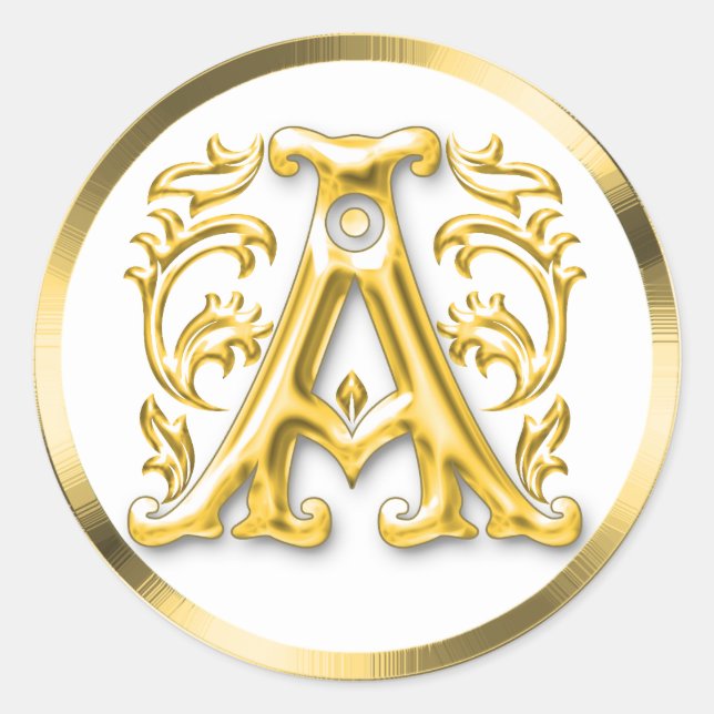 Initial A Round Sticker in Gold (Front)