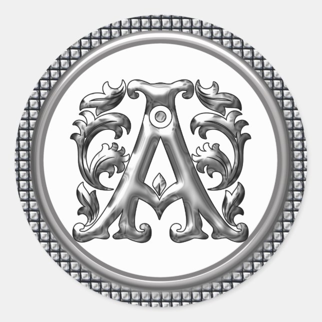Initial A Round Sticker in Silver (Front)