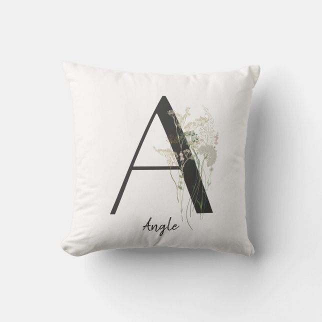 Initial A With Soft color flower  Throw Pillow (Front)