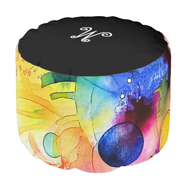 *~* *~* Initial ABSTRACT 6  Happy Bold Colors  Pouf (Angled Front)