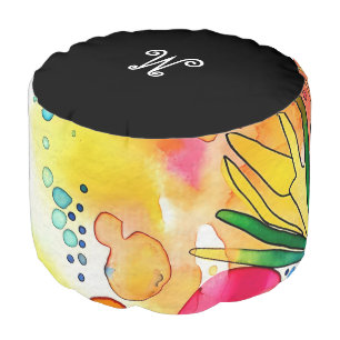 *~* *~* Initial ABSTRACT Bright Happy Bold Colors Pouf