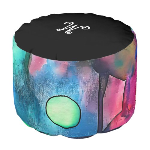 *~* *~* Initial ABSTRACT Bright - Happy Rainbow  Pouf