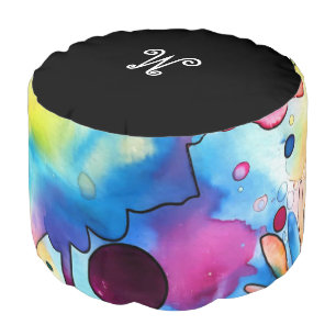 *~* *~* Initial ABSTRACT Happy Bold Colors 6 Pouf