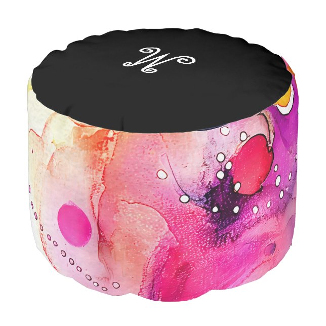 *~* *~* Initial ABSTRACT Happy Bold Colors 8 Pouf (Angled Front)