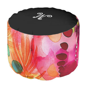 *~* *~* Initial ABSTRACT Happy Bold Colors 8 Pouf