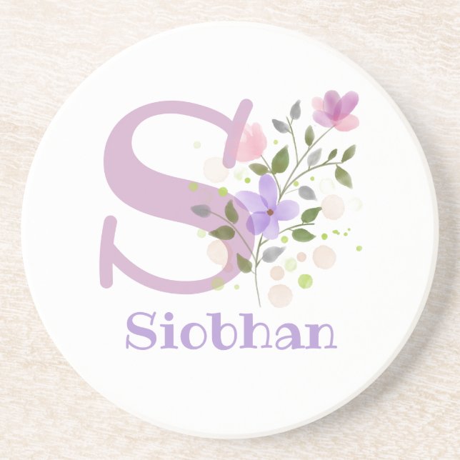 Initial and Christian Name Siobhan Floral Design Coaster (Front)