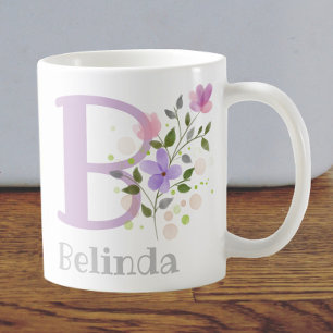 Initial and Name Belinda with Flowers Personalised Coffee Mug